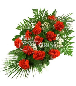 red carnations with babys breath